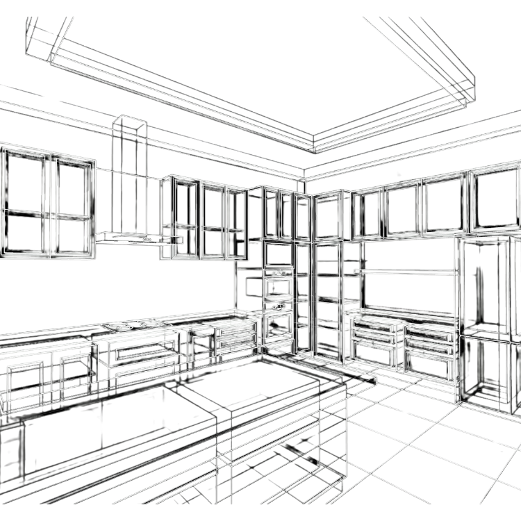 Dessin par un architecte d'intérieur d'une cuisine